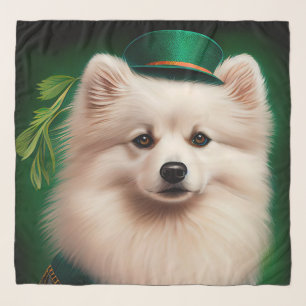 American Eskimo dog in St. Patrick's Day Dress Scarf