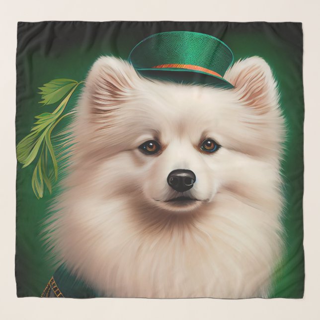 American Eskimo dog in St. Patrick's Day Dress Scarf (Front)