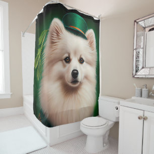 American Eskimo dog in St. Patrick's Day Dress Shower Curtain