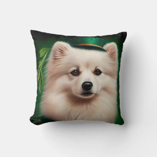 American Eskimo dog in St. Patrick's Day Dress Throw Pillow