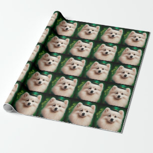 American Eskimo dog in St. Patrick's Day Dress Wrapping Paper