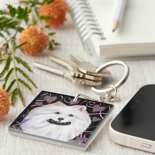 American Eskimo Dog  Keychain (Front Right)