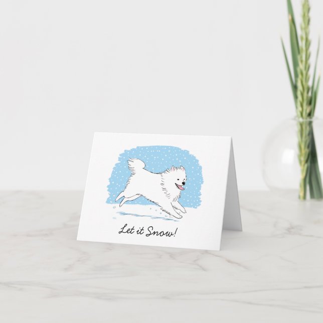 American Eskimo Dog "Let it Snow" Eskie Christmas Holiday Card (Front)