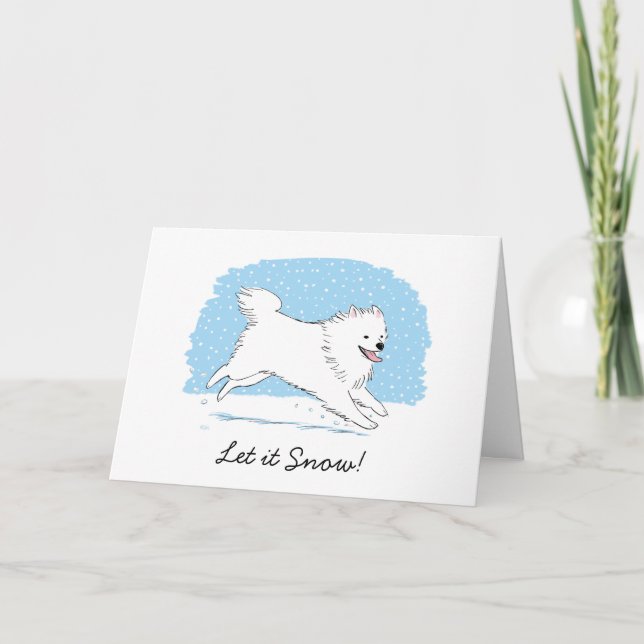 American Eskimo Dog "Let it Snow" Eskie Christmas Holiday Card (Front)