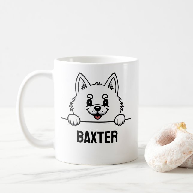 American Eskimo Dog Lover Custom Name Personalized Coffee Mug (With Donut)