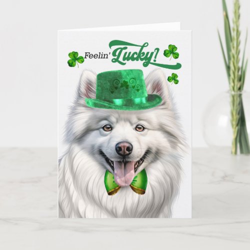 American Eskimo Dog Lucky St Patricks Day Holiday Card