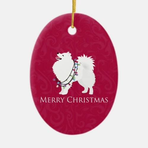 American Eskimo Dog Merry Christmas Design Ceramic Ornament