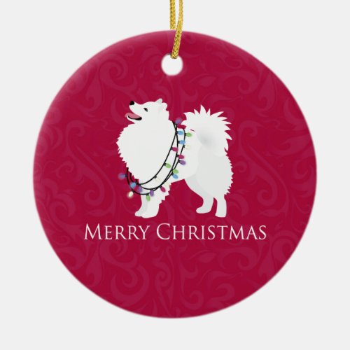 American Eskimo Dog Merry Christmas Design Ceramic Ornament