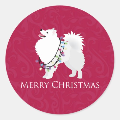 American Eskimo Dog Merry Christmas Design Classic Round Sticker