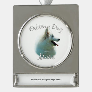 American Eskimo Dog Mom 2 Silver Plated Banner Ornament