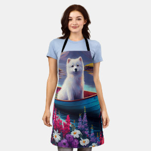 American Eskimo Dog on Paddle: A Scenic Adventure Apron