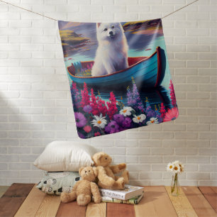 American Eskimo Dog on Paddle: A Scenic Adventure Baby Blanket