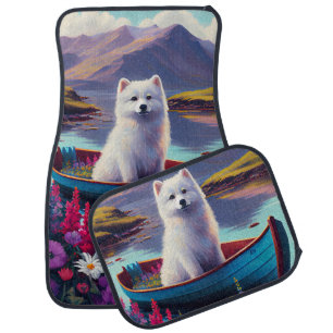 American Eskimo Dog on Paddle: A Scenic Adventure Car Floor Mat