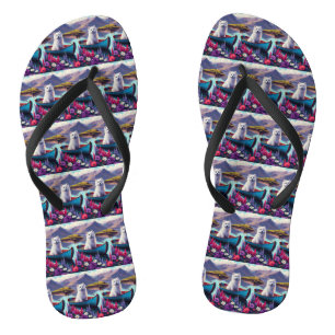 American Eskimo Dog on Paddle: A Scenic Adventure Flip Flops