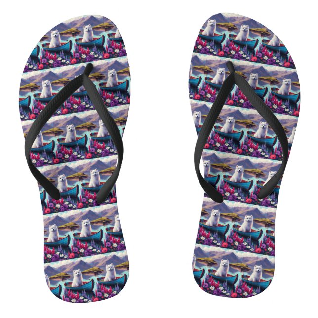 American Eskimo Dog on Paddle: A Scenic Adventure Flip Flops (Footbed)