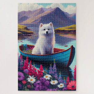 American Eskimo Dog on Paddle: A Scenic Adventure Jigsaw Puzzle