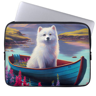 American Eskimo Dog on Paddle: A Scenic Adventure Laptop Sleeve