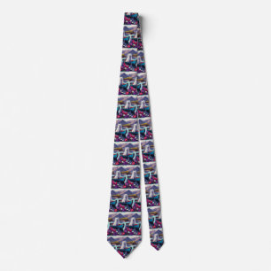 American Eskimo Dog on Paddle: A Scenic Adventure Neck Tie