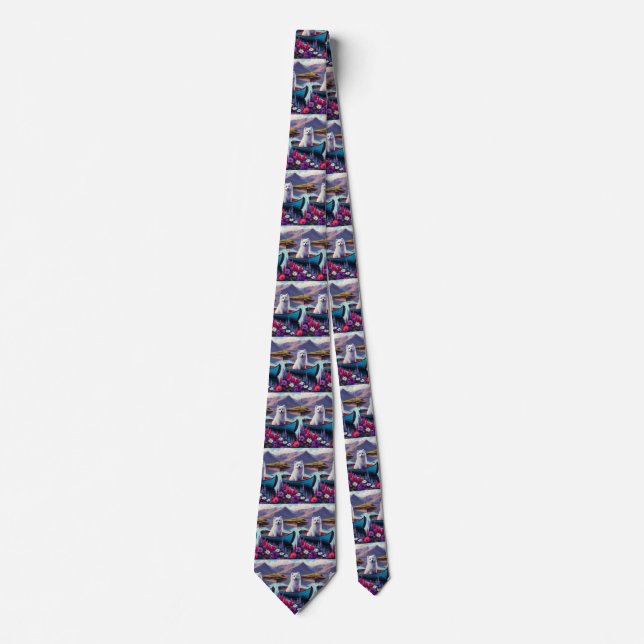 American Eskimo Dog on Paddle: A Scenic Adventure Neck Tie (Front)