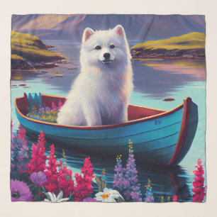 American Eskimo Dog on Paddle: A Scenic Adventure Scarf
