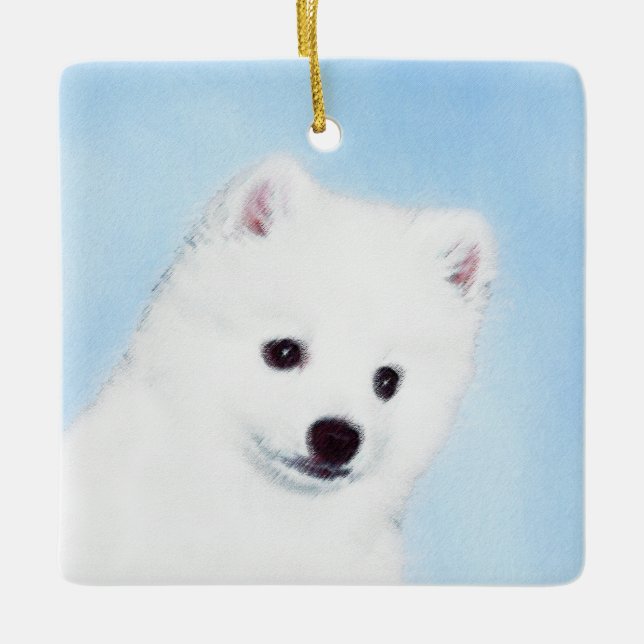 American Eskimo Dog Painting - Original Dog Art Ceramic Ornament (Front)