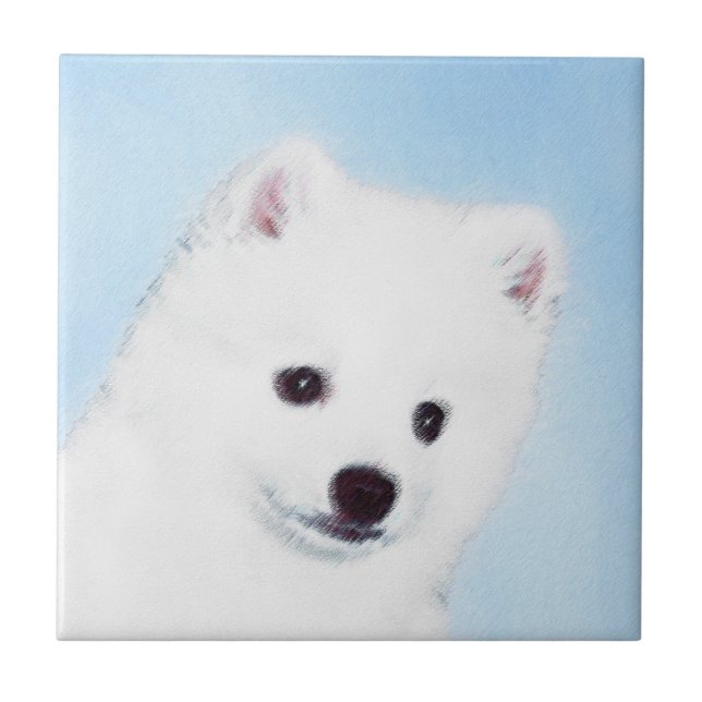 American Eskimo Dog Painting - Original Dog Art Ceramic Tile (Front)