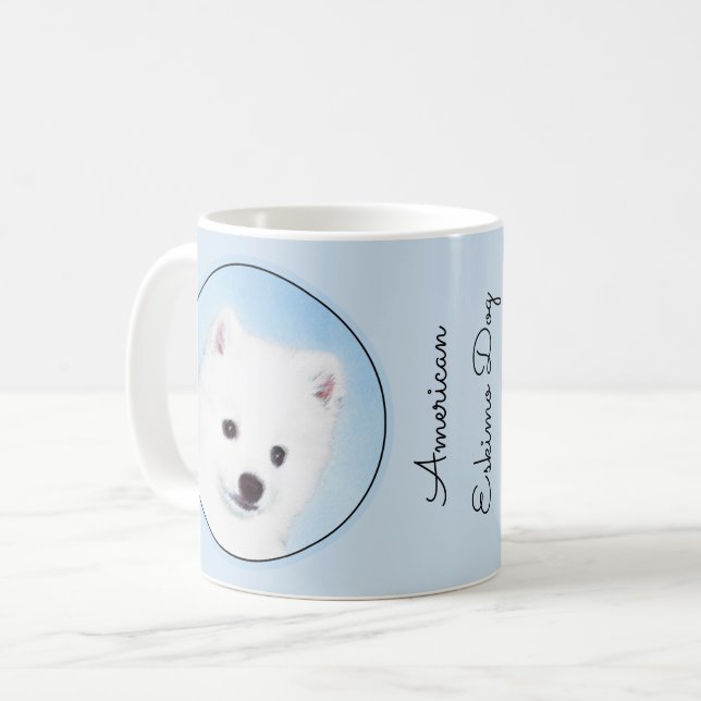 American Eskimo Dog Painting - Original Dog Art Coffee Mug (Front Left)