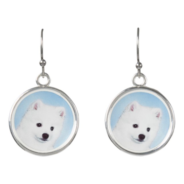 American Eskimo Dog Painting - Original Dog Art Earrings (Front)
