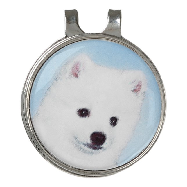 American Eskimo Dog Painting - Original Dog Art Golf Hat Clip (Front)