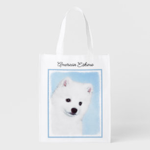 American Eskimo Dog Painting - Original Dog Art Grocery Bag