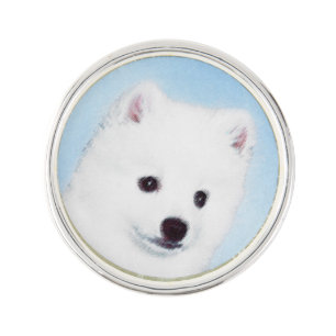 American Eskimo Dog Painting - Original Dog Art Lapel Pin