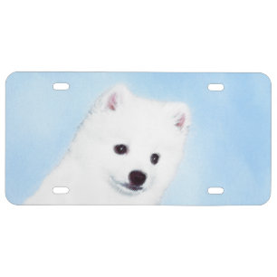 American Eskimo Dog Painting - Original Dog Art License Plate