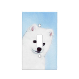 American Eskimo Dog Painting - Original Dog Art Light Switch Cover