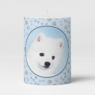 American Eskimo Dog Painting - Original Dog Art Pillar Candle