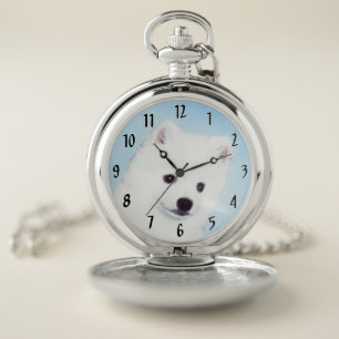 American Eskimo Dog Painting - Original Dog Art Pocket Watch