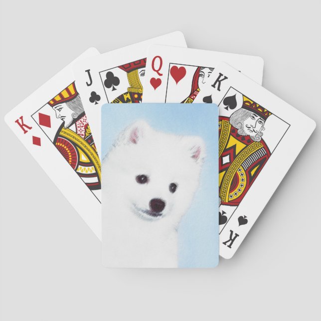 American Eskimo Dog Painting - Original Dog Art Poker Cards (Back)