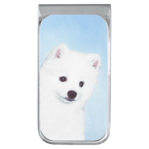 American Eskimo Dog Painting - Original Dog Art Silver Finish Money Clip