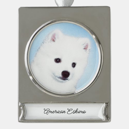 American Eskimo Dog Painting _ Original Dog Art Silver Plated Banner Ornament