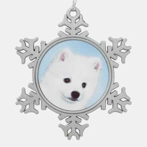 American Eskimo Dog Painting _ Original Dog Art Snowflake Pewter Christmas Ornament