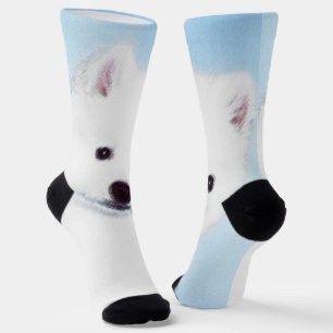 American Eskimo Dog Painting - Original Dog Art Socks