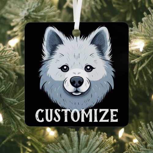 American Eskimo Dog Personalized Dog Name Custom Metal Ornament