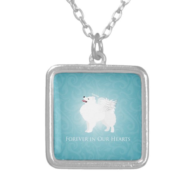 American Eskimo Dog Pet Loss Sympathy Design Silver Plated Necklace (Front)