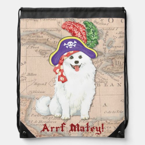 American Eskimo Dog Pirate Drawstring Bag
