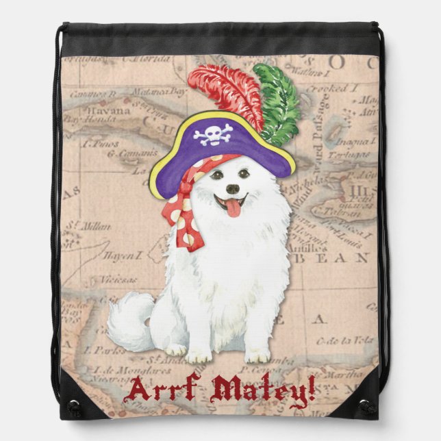 American Eskimo Dog Pirate Drawstring Bag (Front)