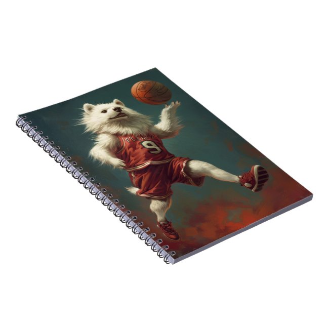 American Eskimo Dog Playing Basketball Notebook (Right Side)