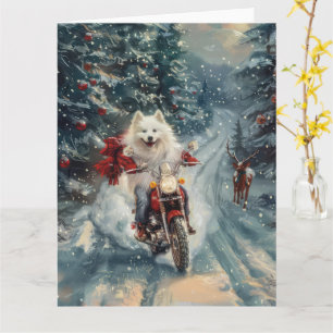 American Eskimo Dog Riding Motorcycle Christmas Card