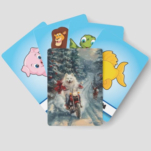 American Eskimo Dog Riding Motorcycle Christmas  Matching Game Cards