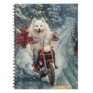 American Eskimo Dog Riding Motorcycle Christmas  Notebook