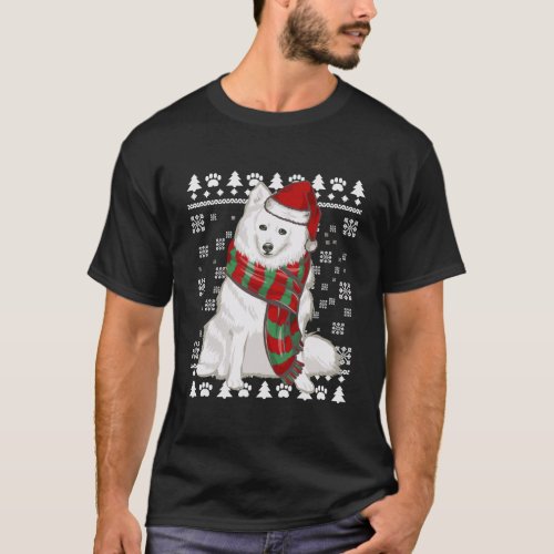American Eskimo Dog Santa Hat Xmas Ugly Christmas T_Shirt