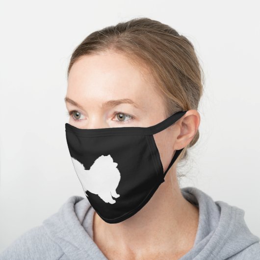American Eskimo Dog Silhouette Eskie Black Cotton Face Mask (Angled)